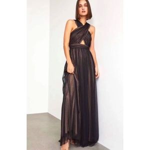 BCBGMAXAZRIA Womens Beaded Halter Gown Sleeveless Formal Dress - Size 0